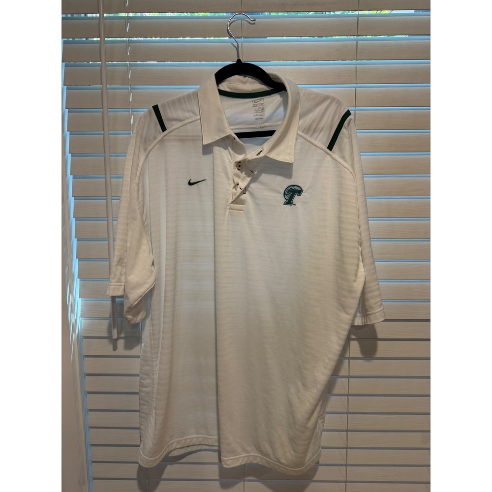Nike Team Tulane Green Wave Polo Shirt Mens XXL White Green Fit Dry NCAA Golf‎